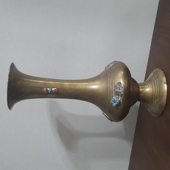 Brass Vase Coral Turquoise Glass Design - Picture 9 of 12
